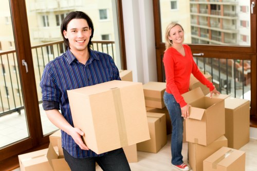 Packed boxes and furniture ready for short-term storage in Uppernorwood